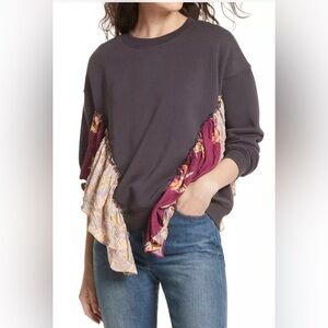 Free people she's just cute pullover Sweatshirt Ruffle Boho top Black S-XS-M‎